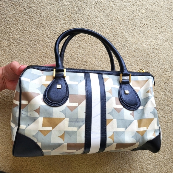 L.A.M.B. Bowling bag Blue and Cream Geometric Satchel with Navy Accents - Picture 2 of 12